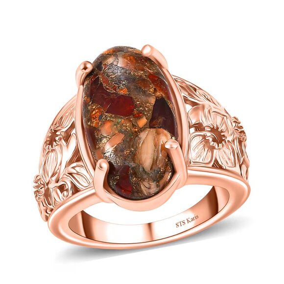 Karis Matrix Fire Opal 7.10 ctw Flower Ring in 18K RG Plated Size 7 - Picture 1 of 4